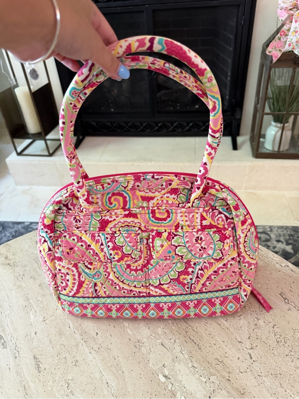Vera Bradley Capri Melon Pink Paisley Retired Y2K Quilted Satchel Bag